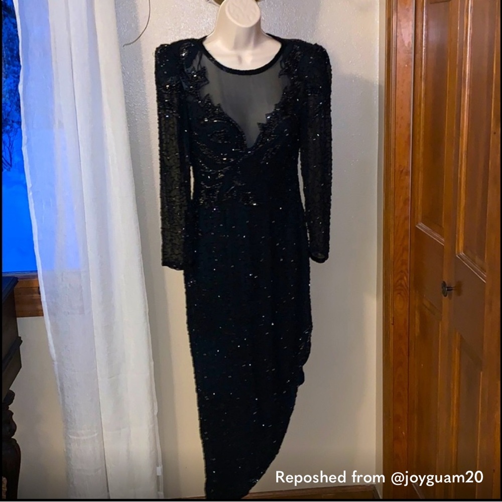 A.J. Bari Black Evening Gown with Gold Embellishment
